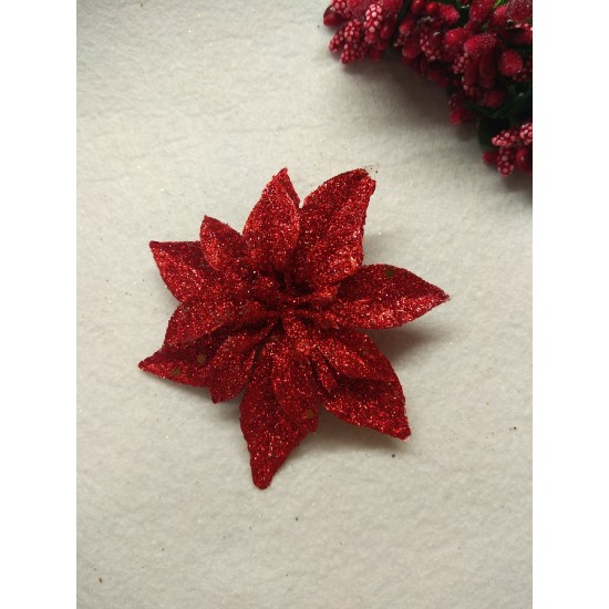 Новогодние украшения с блестками 8 см "Пуансетия",цв красный, цена за 1 шт